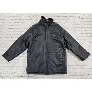 Vintage Colebrook Co. Reversible Faux Fur Black Leather Jacket Mock Neck MENS L